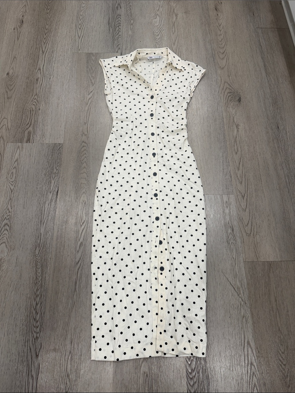 Zara White Midi Dress with Black Polka Dots